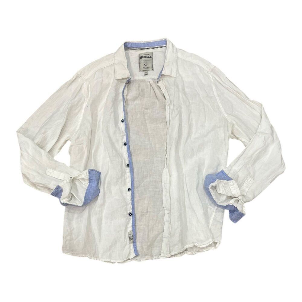 Heritage by Report Collection White 100% Linen Button Up Shirt XXL